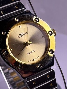 Marcel quartz watch Two Tone Champagne Dial 1980's -New battery 25mm